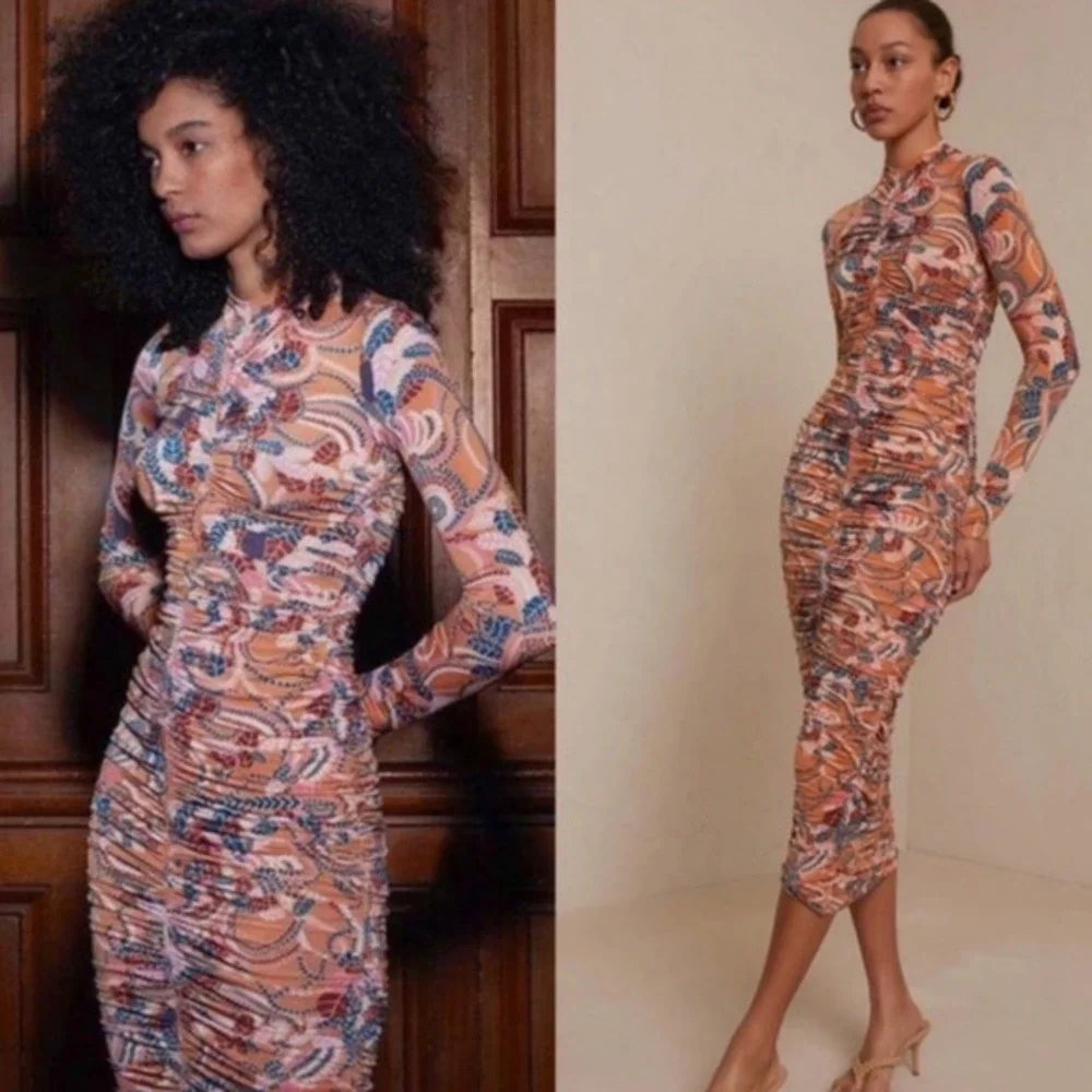 A.L.C. Ansel Long‑Sleeve Ruched Bodycon Midi Dress - Picture 4 of 14